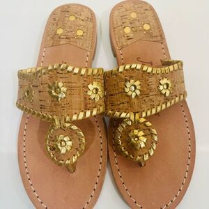 Jack Rogers Gold Tan Sandals with Medallion Design